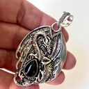 Onyx Dragon Natural Black  Sterling Silver 2.4” Pendant Photo 3