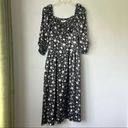 ASTR Black Floral Puff Sleeve Sweetheart Neck Satin Midi Dress XS Photo 6