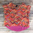 Full Tilt SHEER ORANGE & PINK AZTEC COLD SHOULDER TOP Photo 1