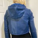 BCBGMAXAZRIA  Blue Cropped Hooded 100% Leather Jacket Size XS Photo 5