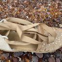 Hot Kiss  SPARKLY GOLD WEDGE HEEL ESPADRILLES Sz 7 with wrap around tie straps. Photo 6