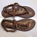 Sam Edelman  Women’s Alisha Brown Leather Studded Wrap Around Strap Thong Sandals Photo 6