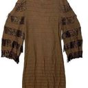 St. John St Claire vintage women’s 8 medium knit brown dress beaded fringe puff  Photo 0