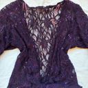 Unique Vintage Beautiful purple plum silver sequin floral lace wrap top / cardigan Photo 2