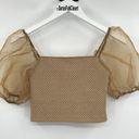 ASTR  The Label Tan Organza Puff Sleeve Top Cropped Smocked Top Women's Size XS Photo 1