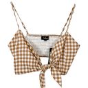 Lulus Lulu’s Midday Muse White and Tan Gingham Tie Front Crop Top, NWT, Size Medium Photo 4