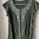 Time And Tru  Women’s Olive Embroidered Front Short Sleeves Rayon Blouse Size S. Photo 0