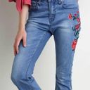 Umgee Floral Embroidered High Rise Raw Hem 5 Pocket Flare Jean 30 Photo 12