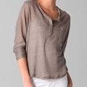 Vince  100% Linen Button Up Light Brown Henley Tee Top‎ Womens Size L Long Sleeve Photo 0