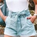 EXPRESS  Super High Waisted Denim Belted Paperbag Shorts Size 0 Photo 0