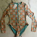 Daisy Dippin’ ’s Shoal Front Zipper Long Sleeve One Piece  Dukes Orange Blue Photo 4