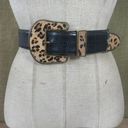 Adrienne Landau Black Leather Dress Trouser Belt W/ Leopard Print Cow Fur  34-38 In. Size M-Lrg Photo 9