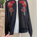 cupio  Floral Embroidered Bomber Jacket Satin Black Womens Size L Full Zip Retro Photo 6