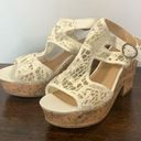 American Eagle  Women's Ivory Lace Peep Toe Cork Wedge Sandals White Size 8 WIDE Photo 0