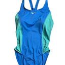 Nike  Women's Athletic One Piece Swimsuit Blue and Green Cut Out Back Sz L Photo 0