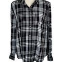 Style & Co  Small Button-Up Top Plaid Pocket Long Sleeve Hi-Low Hem Black White Photo 0