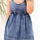 Bibi Denim Bibi Sleeveless Smocked Blue Denim Mini Dress Size Small NWT Fit & Flare Photo 5