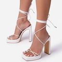 EGO NWOT ~  Gemini Strappy White Square Toe Lace Up Platform Heels ~ Women's 7 Photo 0