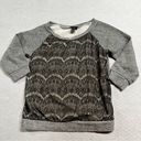 Wet Seal  Grey Black Lace 3/4 Sleeve Crewneck Sweatshirt Size XSmall EUC Photo 0