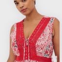 Torrid  Babydoll Crinkle Gauze Crochet Inset Lace-Up Top Red Floral Size 1X Photo 3