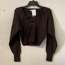 Good American  Womens Brown Chocolate Rib Lace-up Long Sleeves Sweater Photo 1