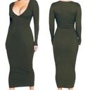 Naked Wardrobe NWT  Snatched V-Neck Long Sleeve Midi Dress in Olive Green Photo 1