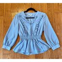 Cynthia Steffe Cece blue ruffled smocked waist blouse xs Photo 7