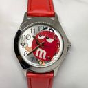 ma*rs M&M's Character  2015 Watch 35mm silver tone case red leather band running Photo 0