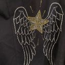 Quacker Factory  Black Denim Jacket Size Small Rhinestones Angel Wings Star Photo 2