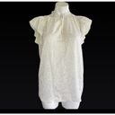 Tommy Hilfiger  Mock neckline ruffle Flutter Sleeve top MEDIUM pin dots off white Photo 4