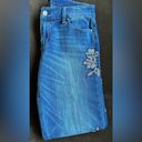 White House | Black Market WHBM Blue Slim Straight Mid Waist Jeans Beaded  Embroidered Floral  Print Sz 8P Photo 2