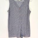 Rachel Zoe  Navy Blue White Striped Sleeveless Button Tie Knot 100% Linen Tank M Photo 1