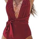 Cupshe NWT  One Piece Swimsuit Sexy Deep V Neck Crisscross Back red size L Photo 0