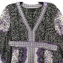 INC  Kimono Dress Womens 14 Purple Black Paisley Silk Chiffon Tie Belt Festival Photo 2