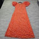 ASOS  Design Womens 10 Orange Ruched Maxi Dress Floral Embroidery Puff Sleeves Photo 3