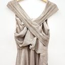 Oleg Cassini  pleated metallic off-the-shoulder dress in Gold size 4 Photo 7