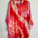 Plush Tie Dye Button Front Shorts Romper Pink Back Pocket Boho Retro Sz Sm NWT Photo 0