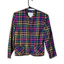 Houndstooth VTG 90s Dani Max  Blazer Jacket Womens Sz 12 Multicolor Preppy Career Photo 0