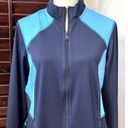 Natori  Womens Track Jacket Blue Color Block Long Sleeve Activewear Zipper M Photo 1