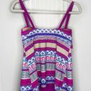 Tropical Escape  Striped Tankini Swim Tie Tank Top Neon Purple Blue Tan Size 8 Photo 0