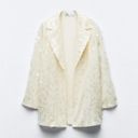 ZARA NWT  White SEQUIN OPEN FRONT BLAZER. Size Medium Photo 1