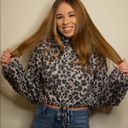 Le lis Leopard Print Long Balloon Sleeve Turtleneck Crop Top in Gray/Black NWT Photo 2