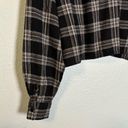 Oak + Fort  Black Plaid Cropped Flannel Collared Shirt Photo 11