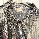 POL NWT  Metallic Sequin Women’s Long Sleeve Shirt Size Small Button Silver NYE Photo 4