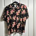 Krush VTG  Black Pink Floral Hawaii Top Buttons Crinkle Rayon Notched Collar Sz M Photo 1