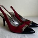 Anne Klein  Yavari Slingback Pumps Leather Polished Cap Toe Two Tone Black Red 7 Photo 0