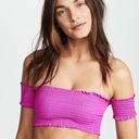 PilyQ  Fuchsia Smocked Off Shoulder Pink Bikini Top Size Small S NWT Photo 0