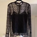 Theory Long Sleeve Sheer Scalloped Chantilly Lace Top Black Size P Retail $315 Photo 8