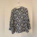 Brooks David  Womam Linen Blouse 2X Navy White Floral Vine Print 3/4 Sleeve Photo 4