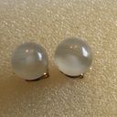 Semi Precious Stone Off White Opaque Gold Tone Dainty Ball Stud Pierced Earrings Photo 1